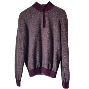Robert Graham 1/4 Zip Cotton Maroon/Gray Chevron Business Casual Men's Medium